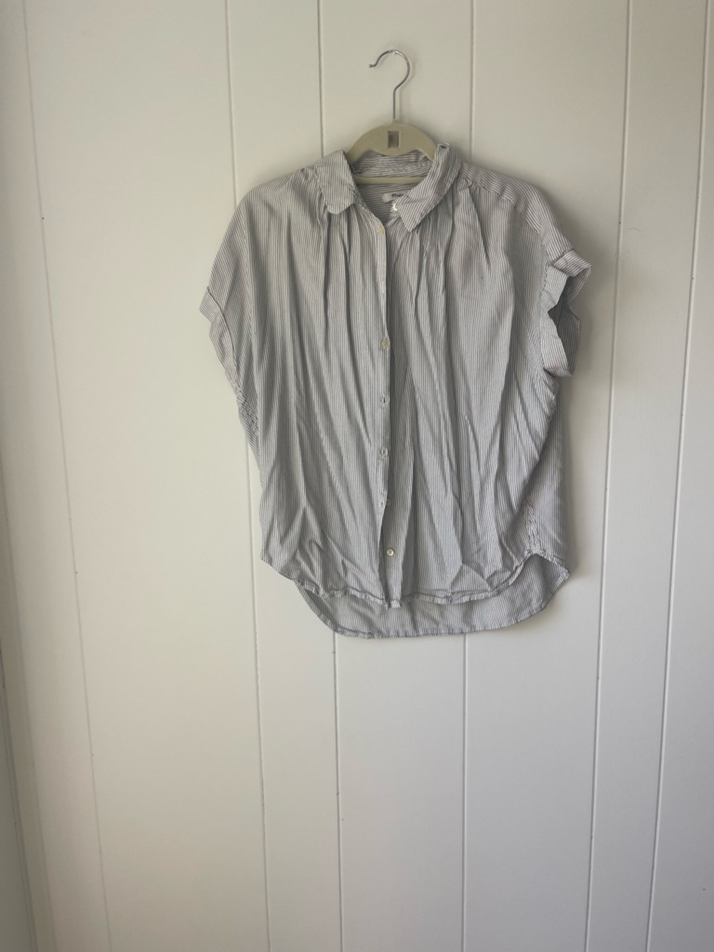 Madewell White Button-Up Shirt with Thin Black Stripes